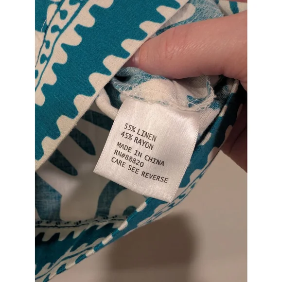 Women's Haute Hippie Button Down Shirt M White Teal Linen Blend - Picture 4 of 5